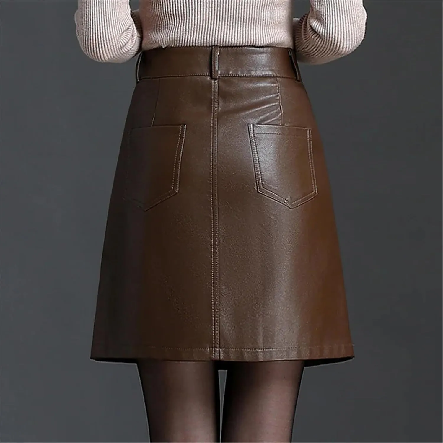 Mnjyihy Women PU Leather Sexy Skirt Black Short High Waisted Side Slit Bodycon Pencil Skirt Boot Skirt