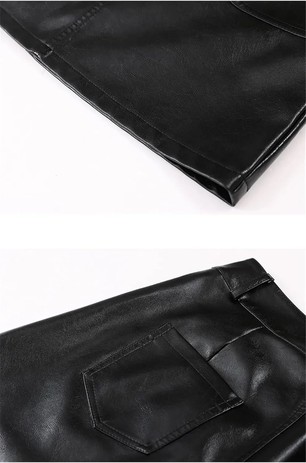 Mnjyihy Women PU Leather Sexy Skirt Black Short High Waisted Side Slit Bodycon Pencil Skirt Boot Skirt