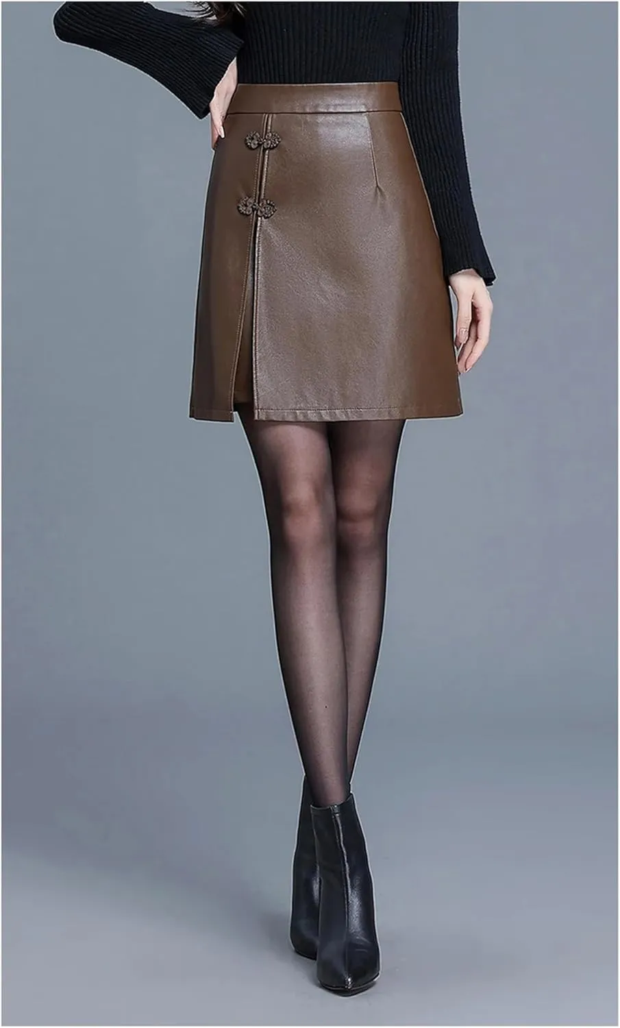 Mnjyihy Women PU Leather Sexy Skirt Black Short High Waisted Side Slit Bodycon Pencil Skirt Boot Skirt