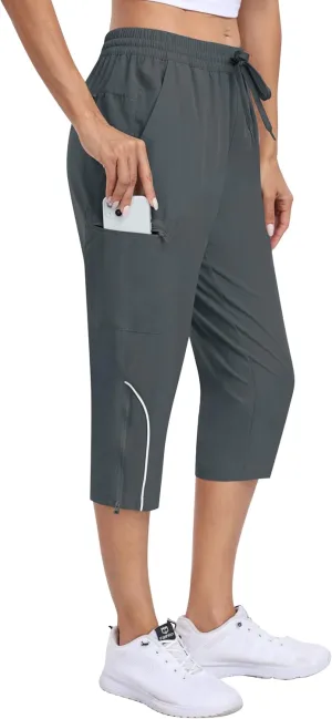 MoFiz Capri Pants for Women Lightweight Casual Summer Trip Loose Shorts with Zipper Pockets