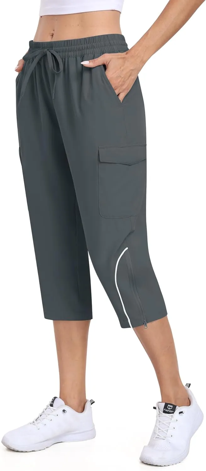 MoFiz Capri Pants for Women Lightweight Casual Summer Trip Loose Shorts with Zipper Pockets