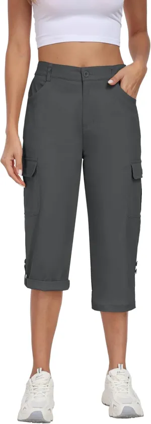 MoFiz Women's Cargo Capri Pants Cotton Roll up Convertible Capris Summer Casual Athletic Hiking Cropped Pants with Pockets
