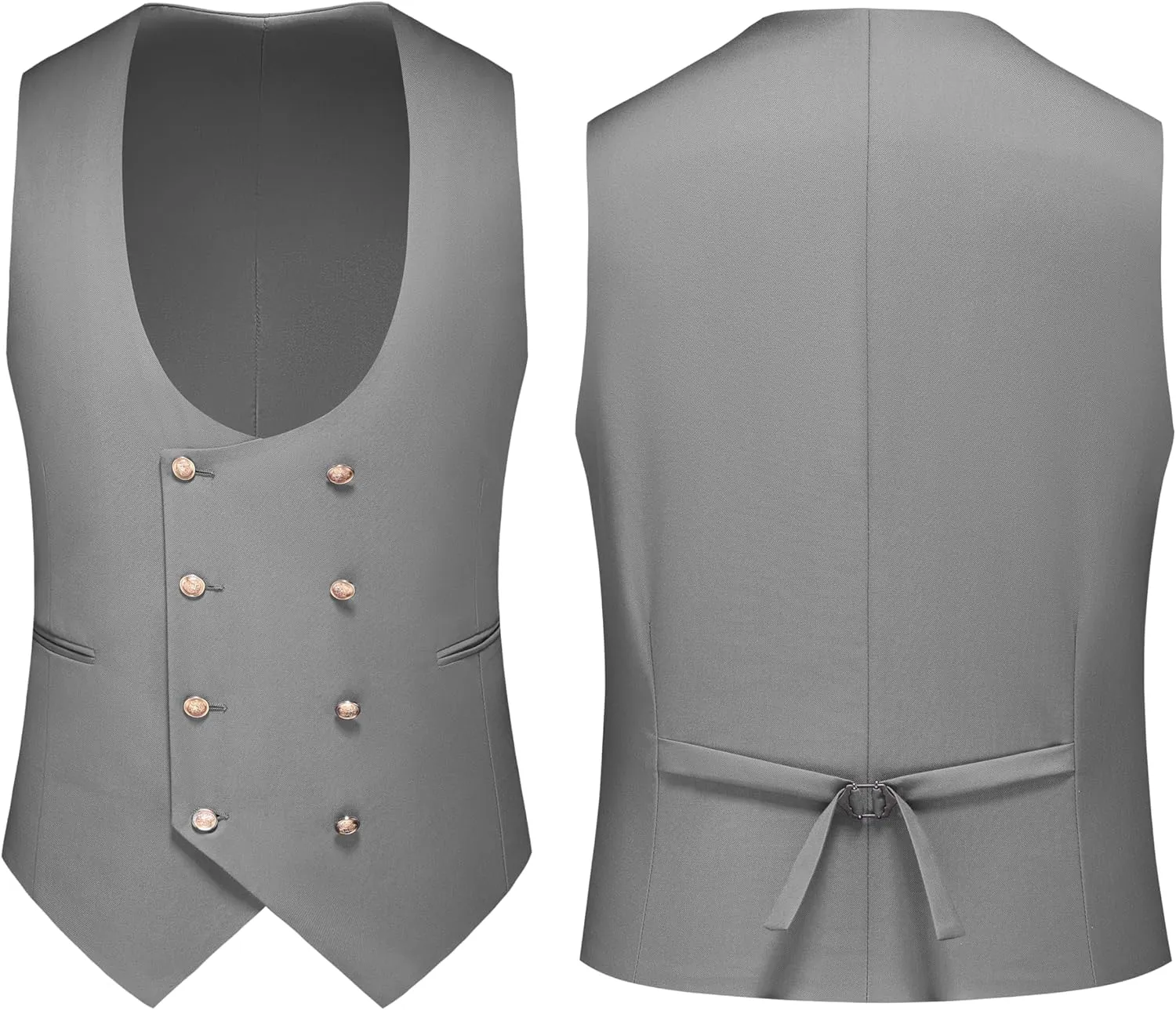 MOGU Mens Suits Gold Buttons 3 Piece Slim Fit Tuxedo Suit Set Blazer Vest Pants for Wedding Prom