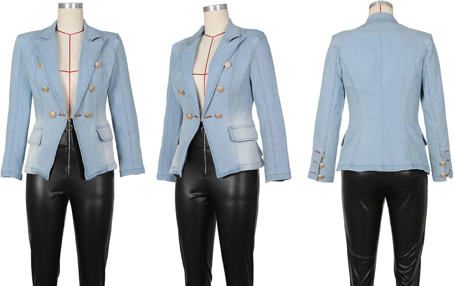 Molsiry Women Casual Denim Jacket Long Sleeve Work Double Breasted Jean Blazer Peplum Coat 2023