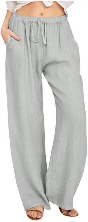MRGIINRI Linen Pants for Women Summer 2024 Casual Drawstring Elastic Waist Long Wide Leg Pant Lounge Trousers with Pockets