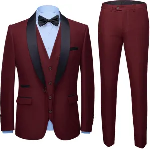 MY'S Mens 3-Piece Suit Shawl Lapel One Button Tuxedo Slim Fit Dinner Jacket Vest Pants & Tie Set
