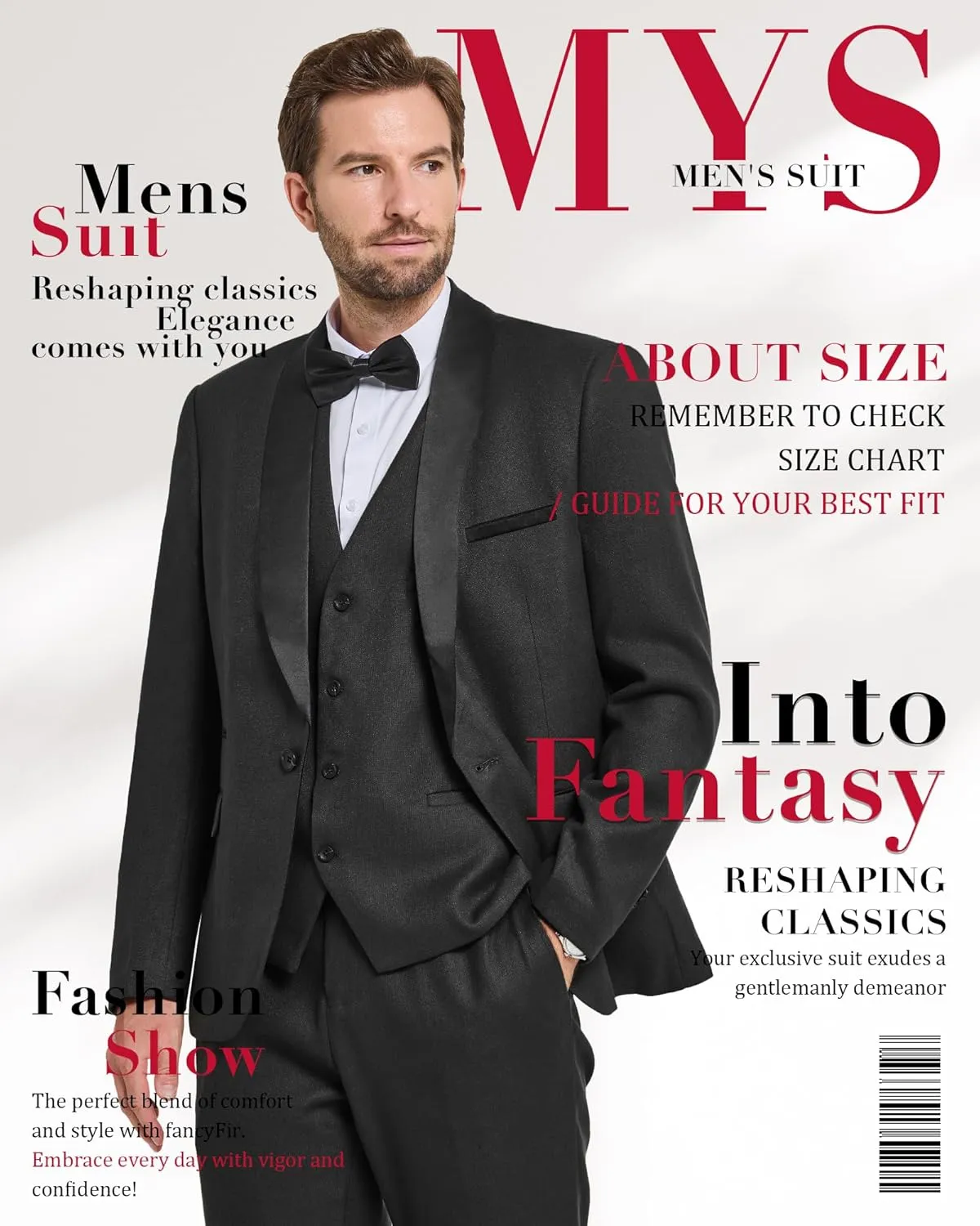 MY'S Mens 3-Piece Suit Shawl Lapel One Button Tuxedo Slim Fit Dinner Jacket Vest Pants & Tie Set