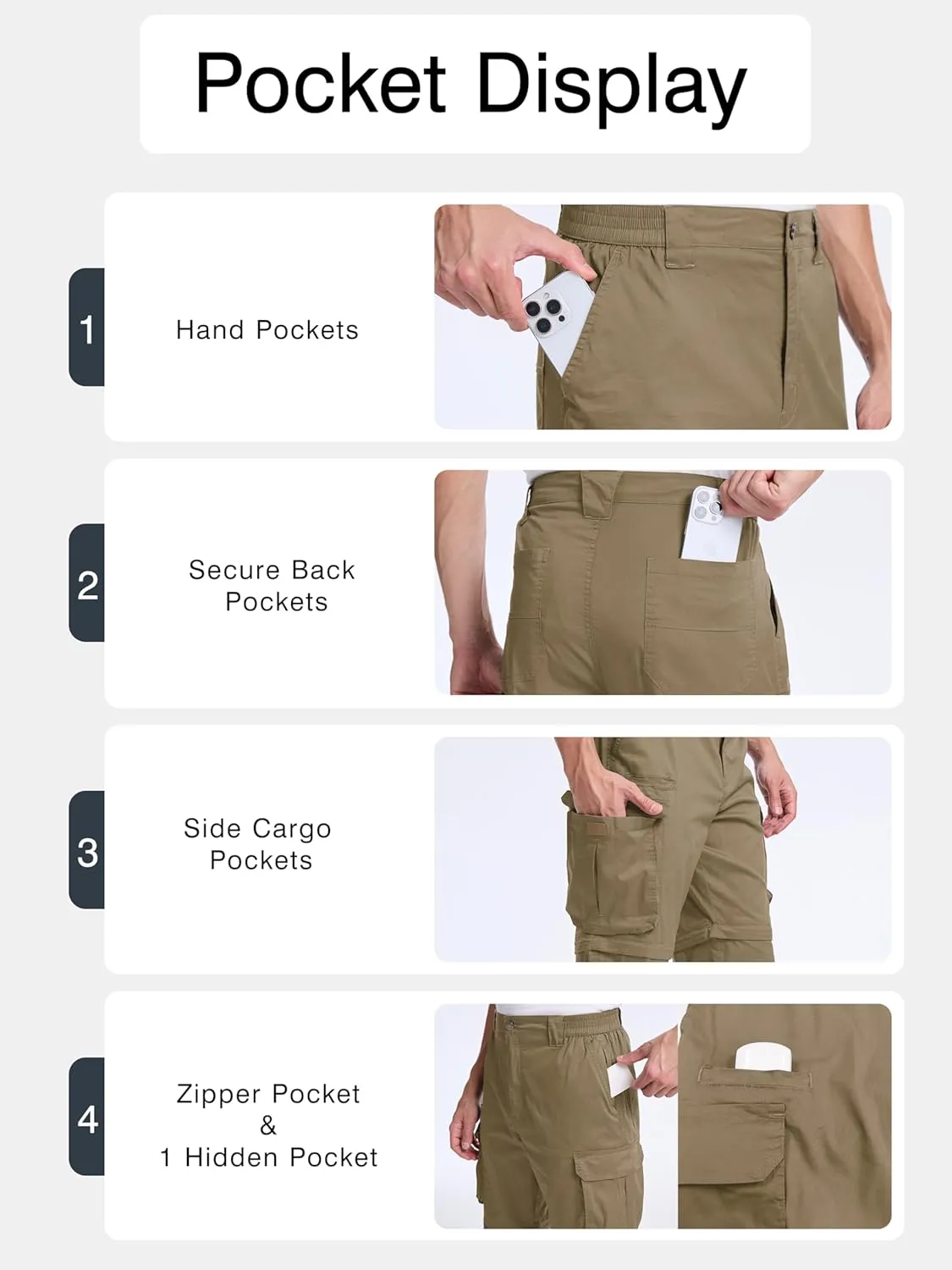 NATUVENIX Hiking Pants Men Quick Dry Convertible Fishing Pants for Men Zip Off Lightweight Mens Cargo Pants Outdoor Travel