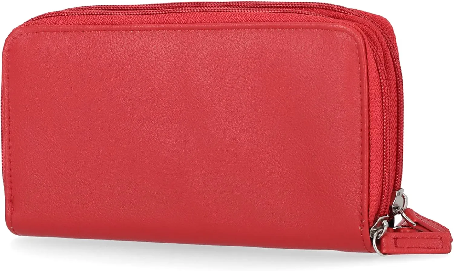 Nautica On The Double Zip Around Vegan Leather Womens RFID Clutch Wallet With Wristlet Strap, Red