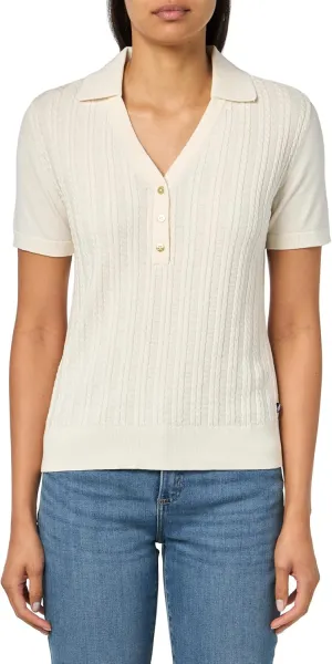 Nautica Women's V-Neck Cable Polo Long Sleeve