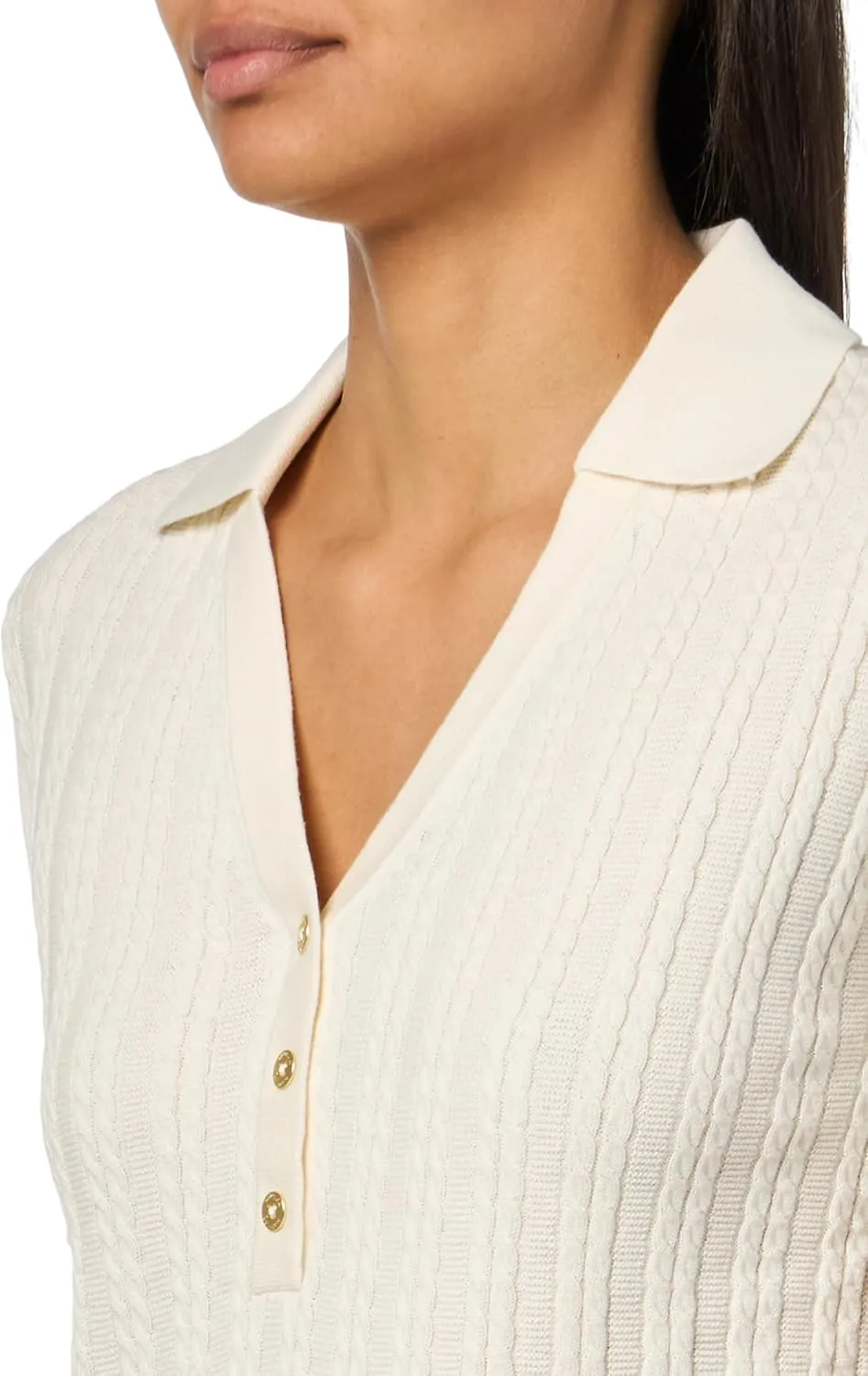 Nautica Women's V-Neck Cable Polo Long Sleeve