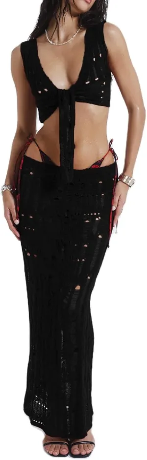 NUFIWI Y2K Camisole and Maxi Skirts Set Lace Patchwork Ruffle Spaghetti Strap Top Long Skirts Night Party Midi Skirt Suit