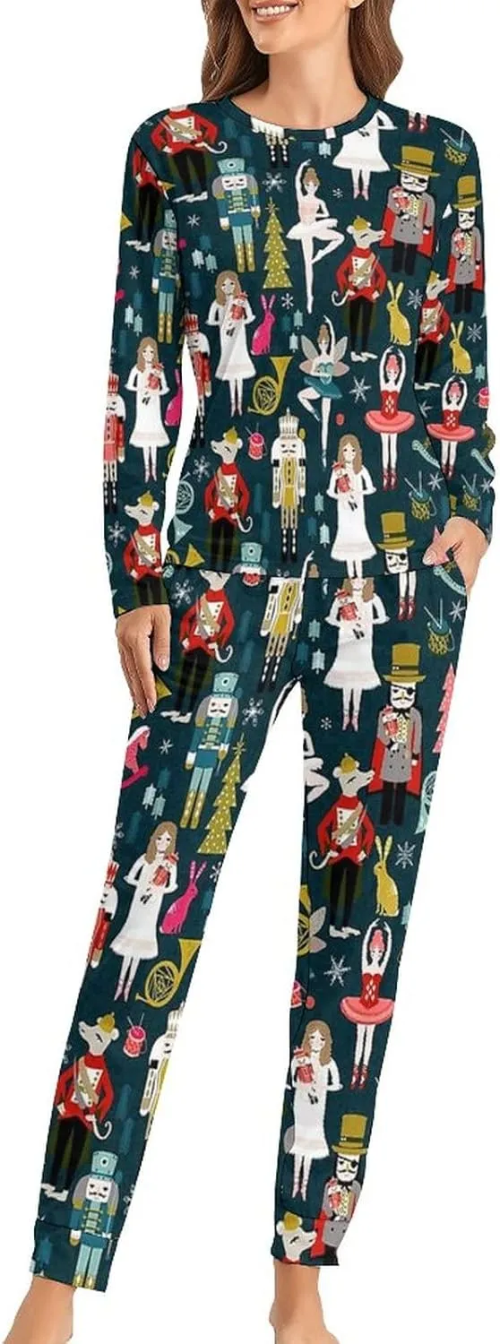 Nutcracker Ballet Women's Pajama Set Long Sleeve Tops and Pants Two Piece Nightwear Loungewear 2XL
