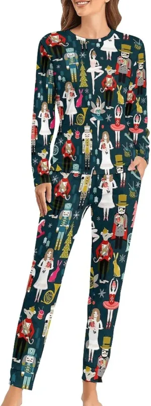 Nutcracker Ballet Women's Pajama Set Long Sleeve Tops and Pants Two Piece Nightwear Loungewear 2XL