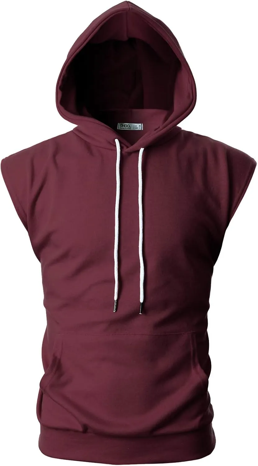 Ohoo Men's Workout Hooded Tank Tops Muscle Cut Off Sleeveless Gym Hoodies