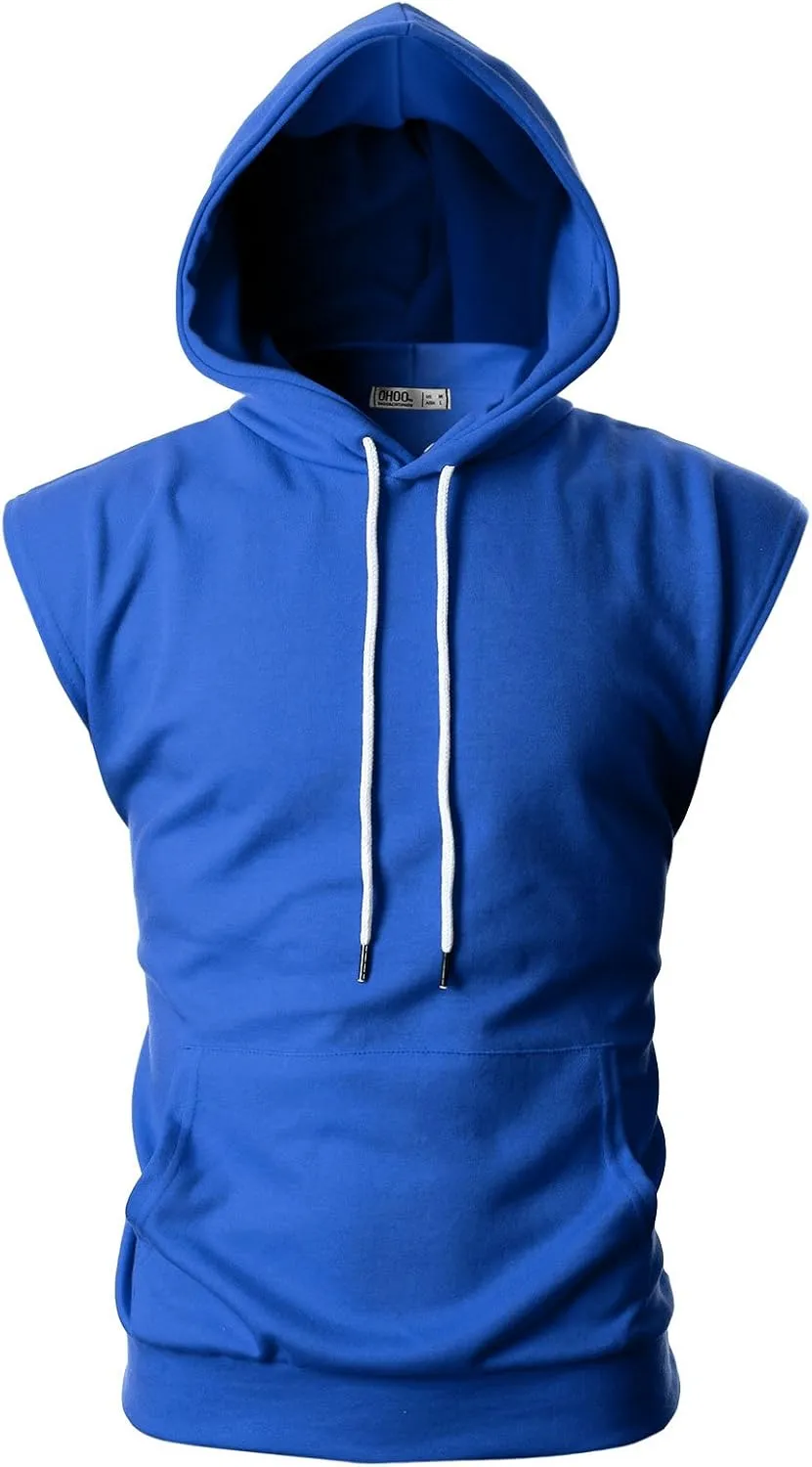 Ohoo Men's Workout Hooded Tank Tops Muscle Cut Off Sleeveless Gym Hoodies