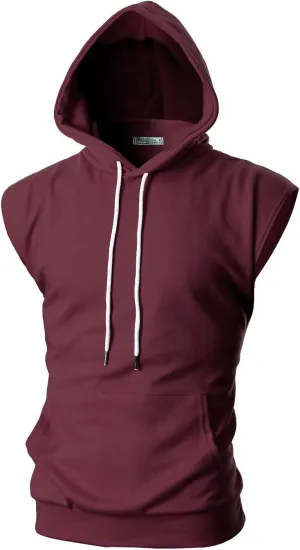 Ohoo Men's Workout Hooded Tank Tops Muscle Cut Off Sleeveless Gym Hoodies