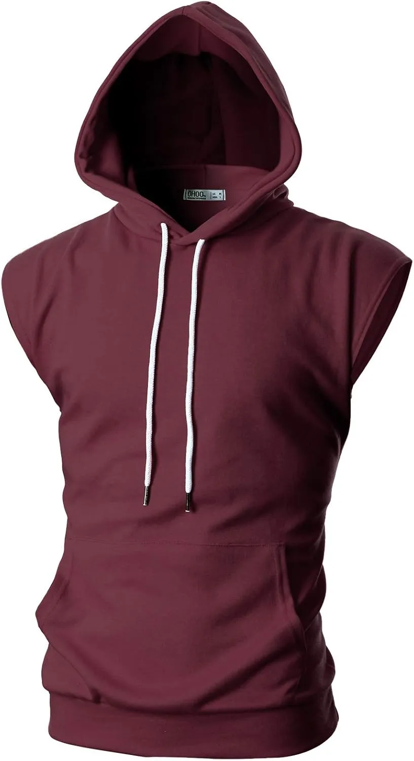 Ohoo Men's Workout Hooded Tank Tops Muscle Cut Off Sleeveless Gym Hoodies