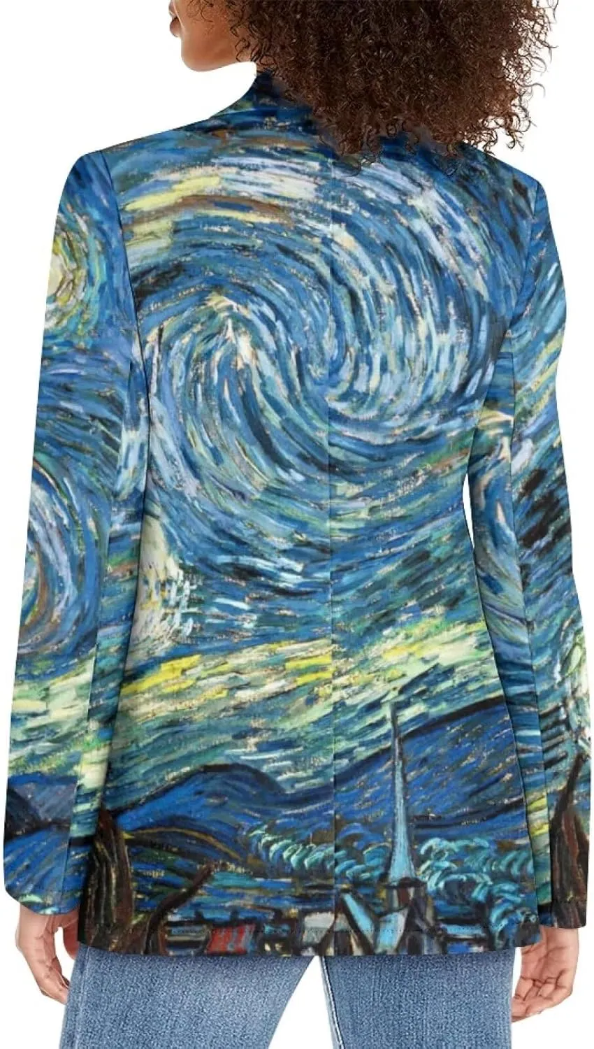Oil Painting Printed Women's Long Sleeve Blazer with Pockets Single Button Jacket for Painting Exhibition, Party