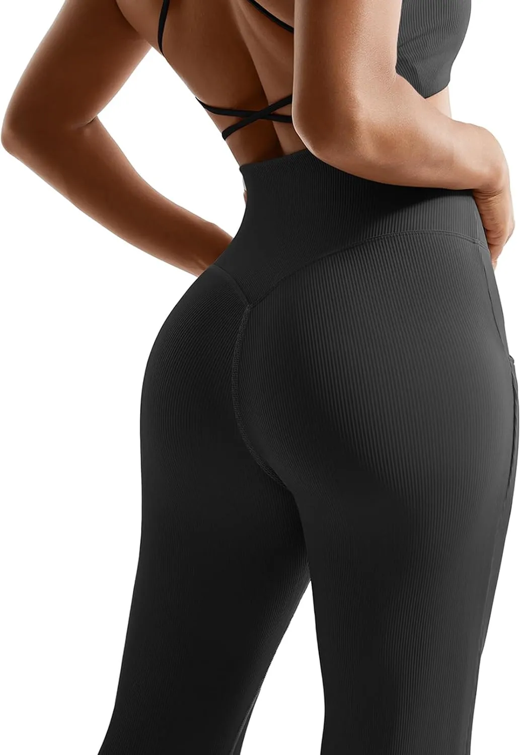 OMKAGI V Waist Flare Leggings for Women Tummy Control Wide Leg Yoga Pants with Pockets