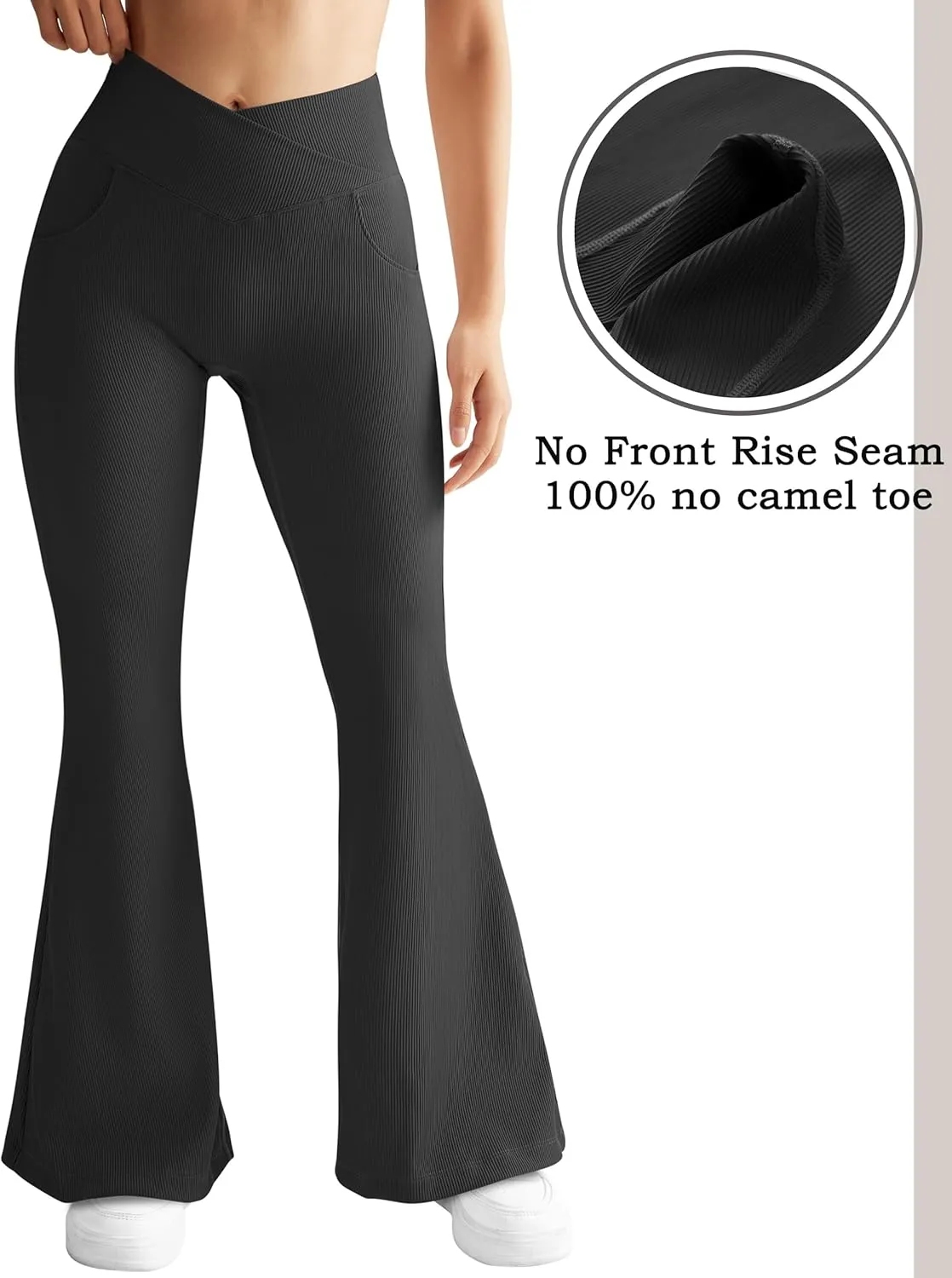 OMKAGI V Waist Flare Leggings for Women Tummy Control Wide Leg Yoga Pants with Pockets