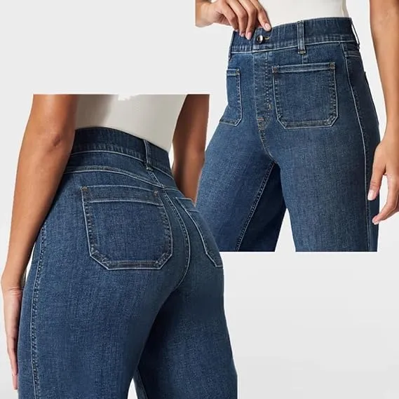 Oprah's Favorite - Tummy Control Sailor Wide Leg Trouser, Chiccurva Jeans, Wide Leg Cropped Denim Pants