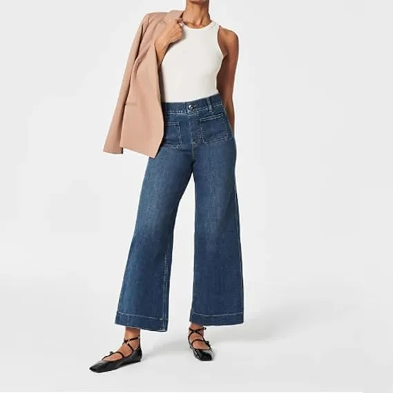 Oprah's Favorite - Tummy Control Sailor Wide Leg Trouser, Chiccurva Jeans, Wide Leg Cropped Denim Pants