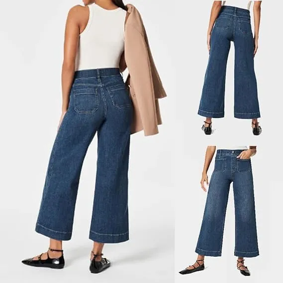 Oprah's Favorite - Tummy Control Sailor Wide Leg Trouser, Chiccurva Jeans, Wide Leg Cropped Denim Pants