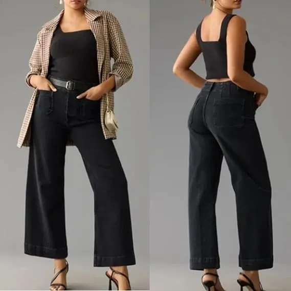 Oprah's Favorite - Tummy Control Sailor Wide Leg Trouser, Chiccurva Jeans, Wide Leg Cropped Denim Pants
