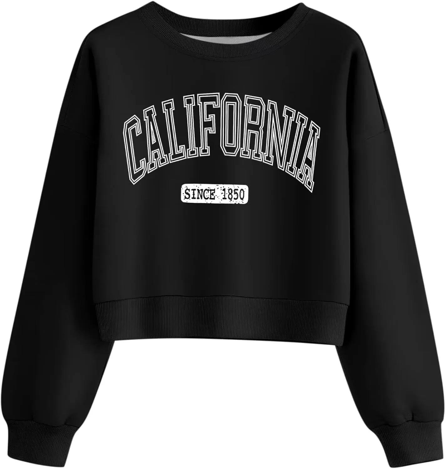 ORANDESIGNE Womens Cropped Letter Printed Sweatshirts Graphic Crewneck Long Sleeve Pullover Casual Loose Fit Tops