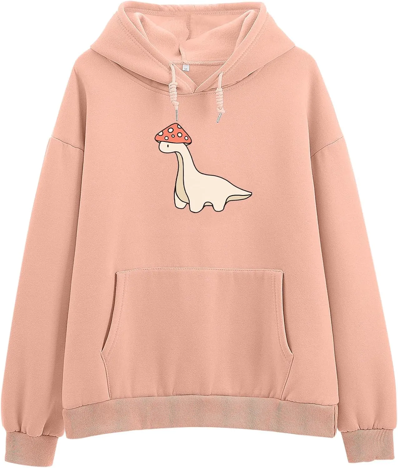 Oversized Cute Mushroom Dino Print Hoodies for Womens Kawaii Cartoon Sweatshirt Teen Girls Cotton Fleece Sweaters