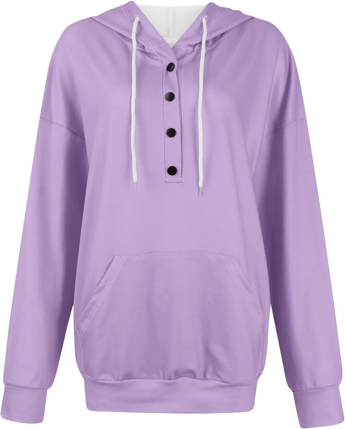 Oversized Hoodies for Women Button Down Drop Shoulder Drawstring Sweatshirt Ribbed Long Sleeve Tops with Pockets