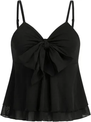 OYOANGLE Women's Bow Knot Sleeveless V Neck Cami Tops Spaghetti Strap Summer Flowy Camisole