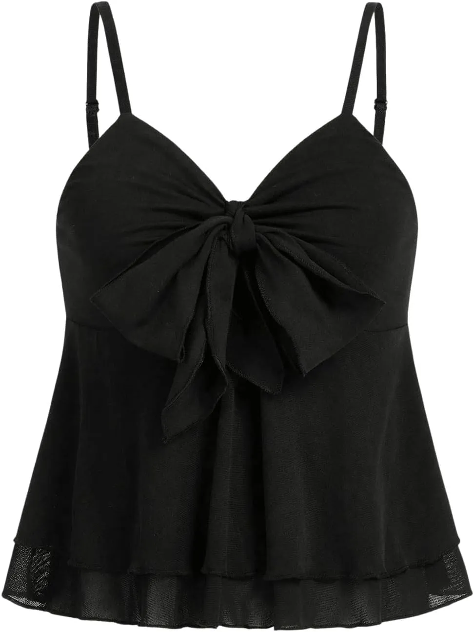 OYOANGLE Women's Bow Knot Sleeveless V Neck Cami Tops Spaghetti Strap Summer Flowy Camisole