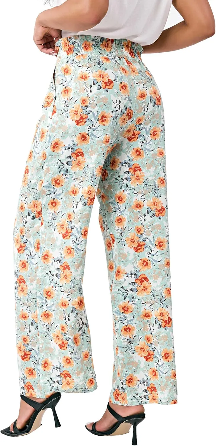 Palazzo Pants for Women Casual, Women's Wide Leg Pants with High Waist Adjustable Knot, Comfy Workwear