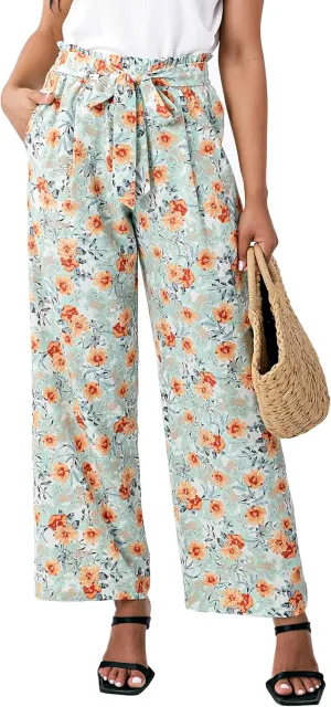 Palazzo Pants for Women Casual, Women's Wide Leg Pants with High Waist Adjustable Knot, Comfy Workwear