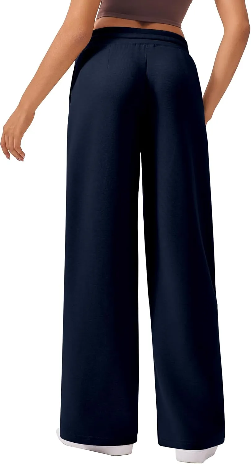 PINSPARK Wide Leg Sweatpants Women High Waisted Baggy Sweat Pants Elastic Elevated Seams Loose Active Pants with Pockets