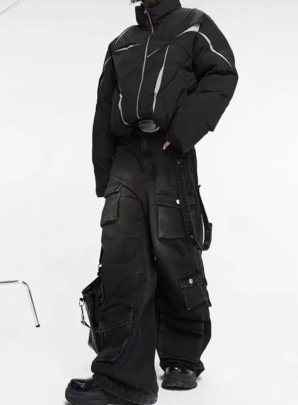 POHADON Baggy Cargo Pants for Women Loose Fit Straight Wide Leg Denim Jeans Pants Y2k Emo Clothes Hip Hop Streetwear
