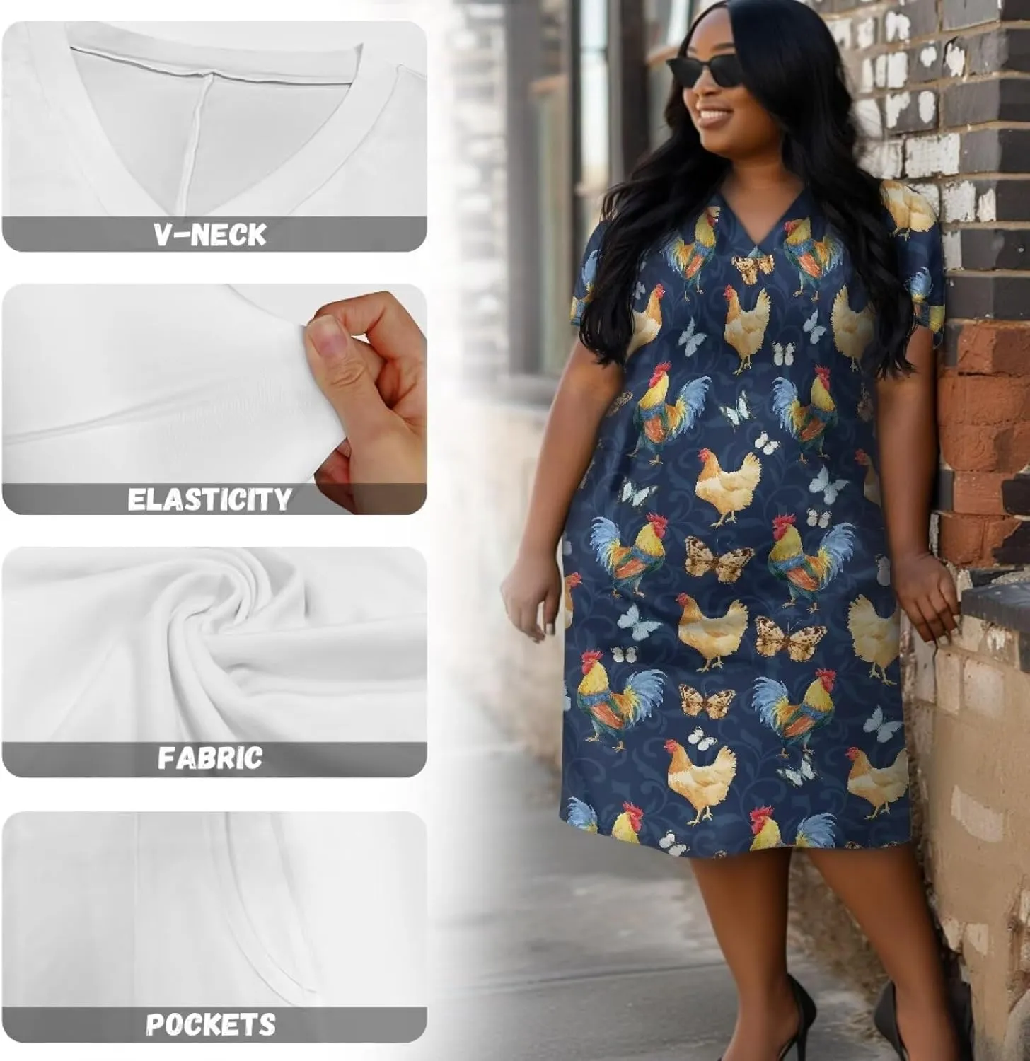 POLERO Plus Size Dress for Women Short Sleeve Midi Dress with Pockets Casual V Neck Tshirt Dresses