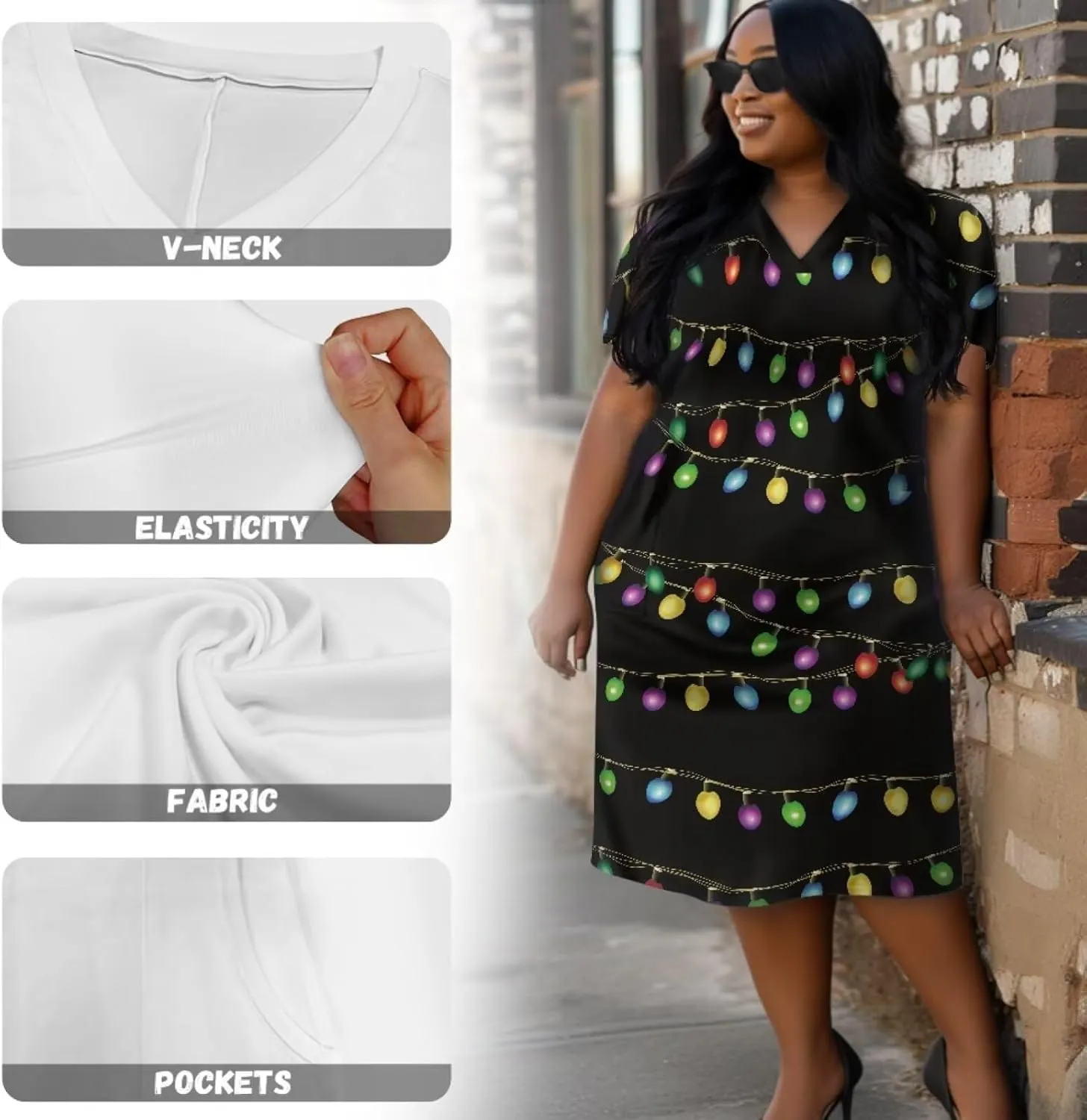 POLERO Plus Size Dress for Women Short Sleeve Midi Dress with Pockets Casual V Neck Tshirt Dresses