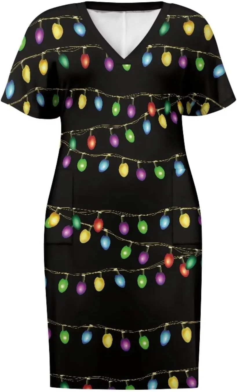 POLERO Plus Size Dress for Women Short Sleeve Midi Dress with Pockets Casual V Neck Tshirt Dresses
