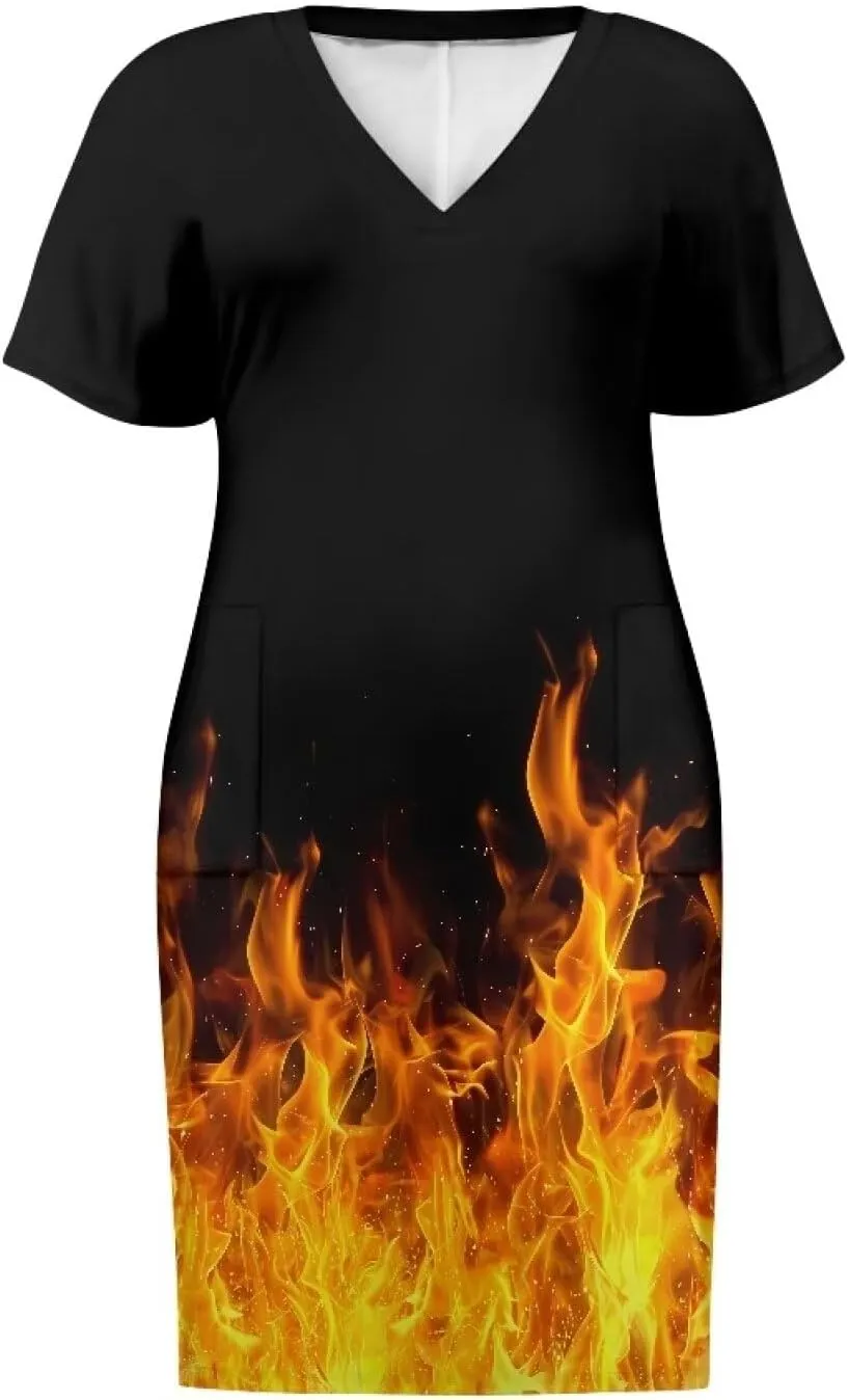 POLERO Plus Size Dress for Women Short Sleeve Midi Dress with Pockets Casual V Neck Tshirt Dresses