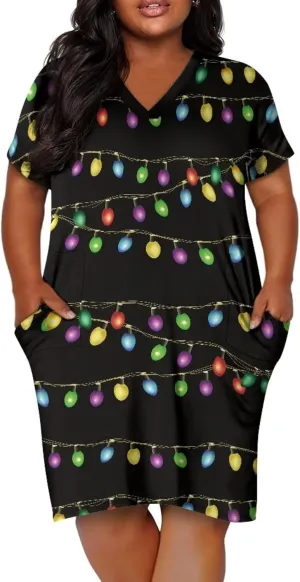 POLERO Plus Size Dress for Women Short Sleeve Midi Dress with Pockets Casual V Neck Tshirt Dresses