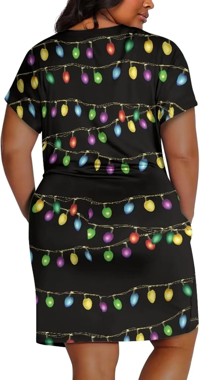 POLERO Plus Size Dress for Women Short Sleeve Midi Dress with Pockets Casual V Neck Tshirt Dresses