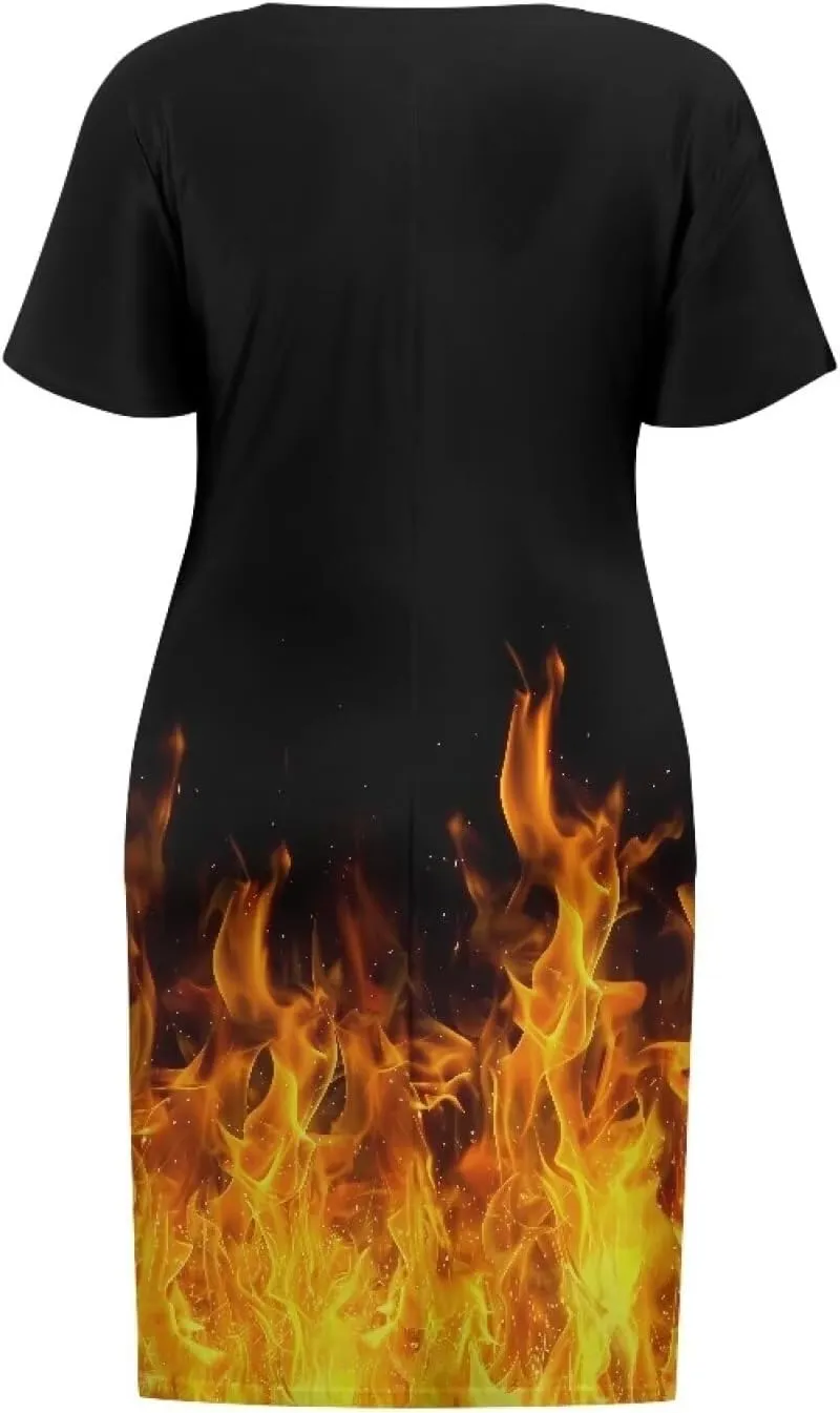POLERO Plus Size Dress for Women Short Sleeve Midi Dress with Pockets Casual V Neck Tshirt Dresses