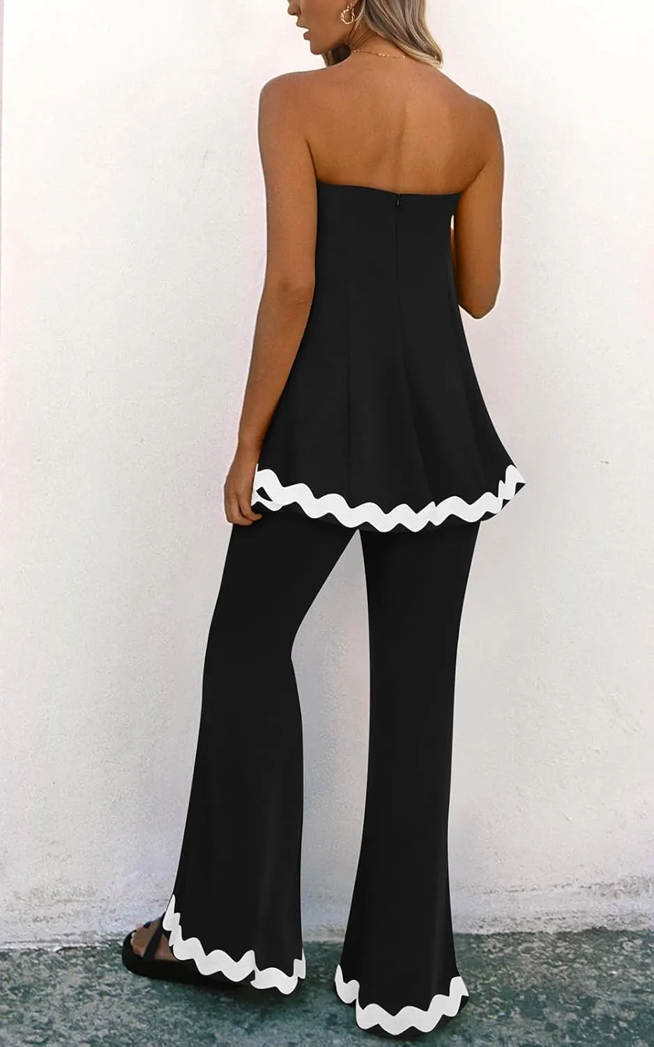 PRETTYGARDEN Women's 2 Piece Outfits 2024 Summer Beach Flowy Womens Tops Dressy Casual Lounge Sets for Women Wide Leg Pants