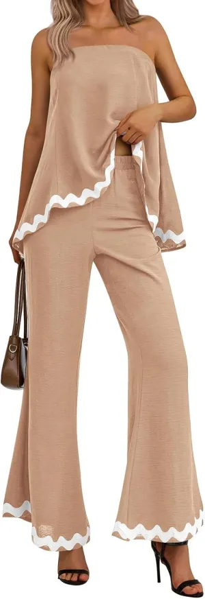 PRETTYGARDEN Women's 2 Piece Outfits 2024 Summer Beach Flowy Womens Tops Dressy Casual Lounge Sets for Women Wide Leg Pants