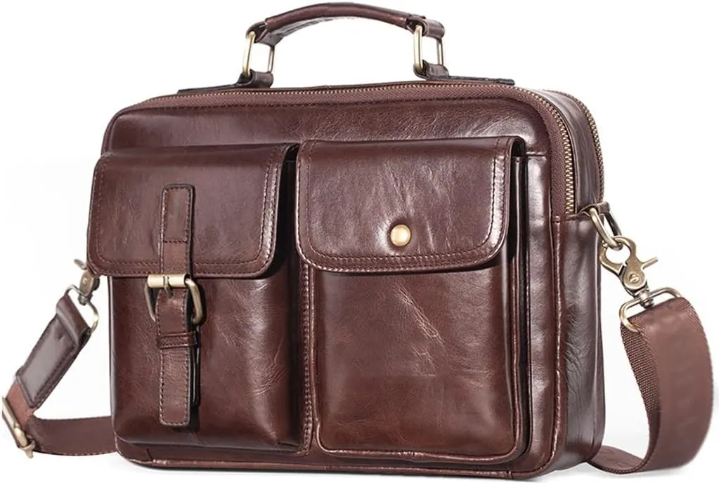 PTEXTU Leather Messenger Bag Men's Tote Line Pad Shoulder Bag Office Briefcase Tote