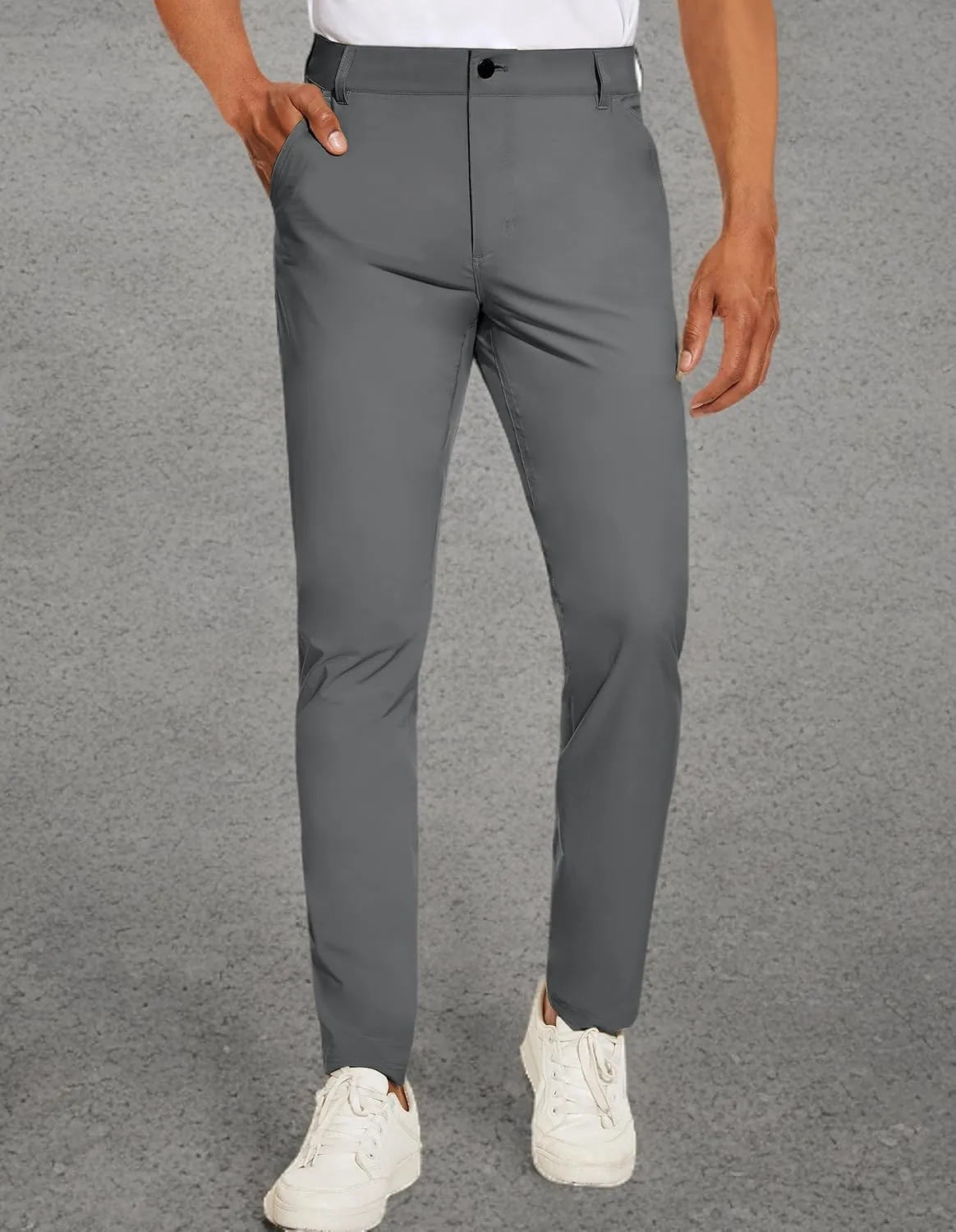 PULI Golf Pants Men Stretch Slim Fit Lightweight Waterproof Dress Casual Hiking Work Pants with Pockets