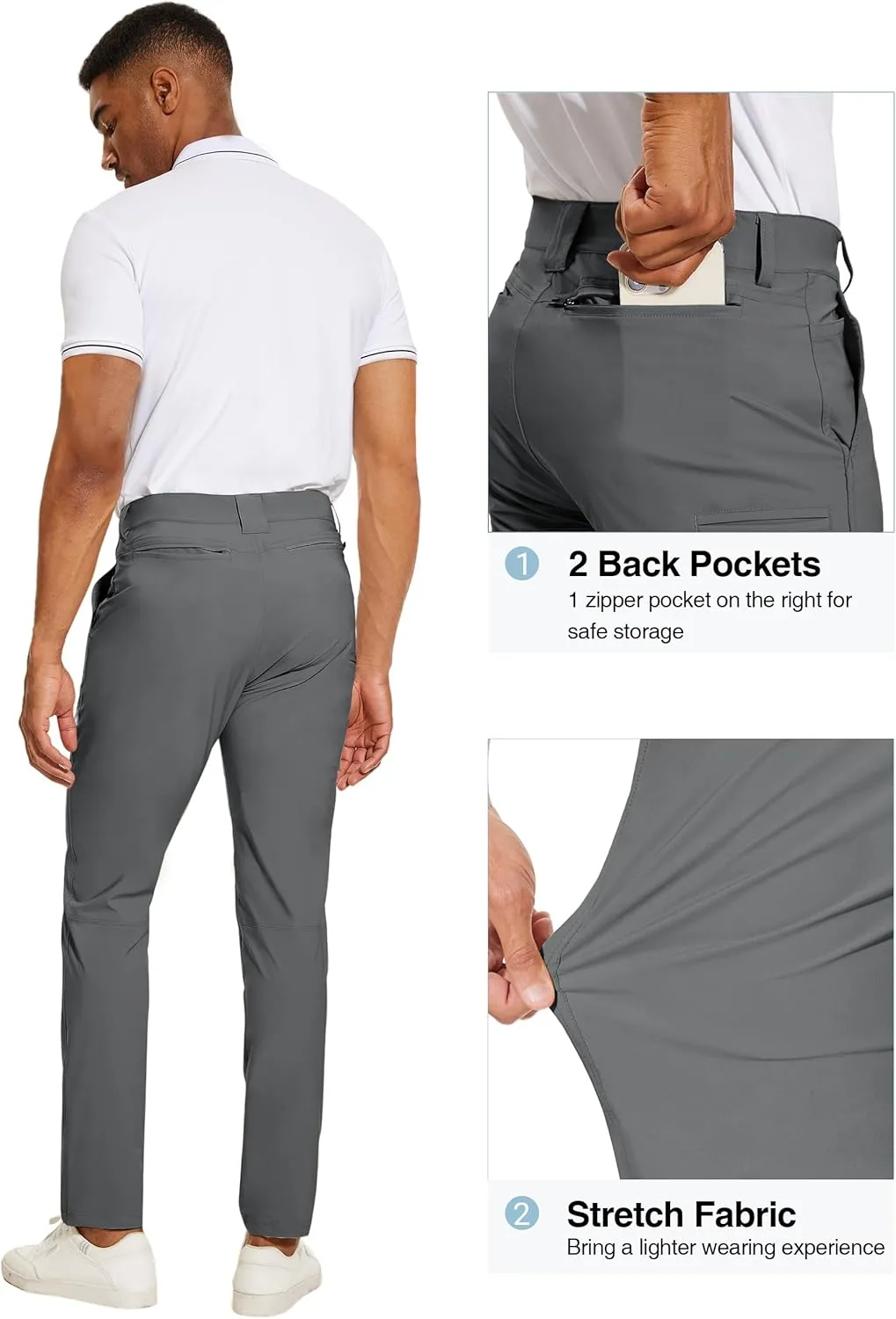 PULI Golf Pants Men Stretch Slim Fit Lightweight Waterproof Dress Casual Hiking Work Pants with Pockets